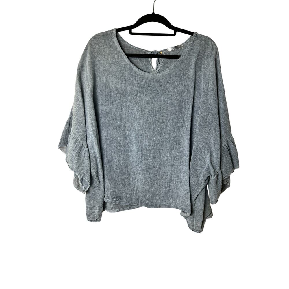 Women’s Oversized Linen Blend Lagenlook Blue Gray Top SEE MEASUREMENTS
